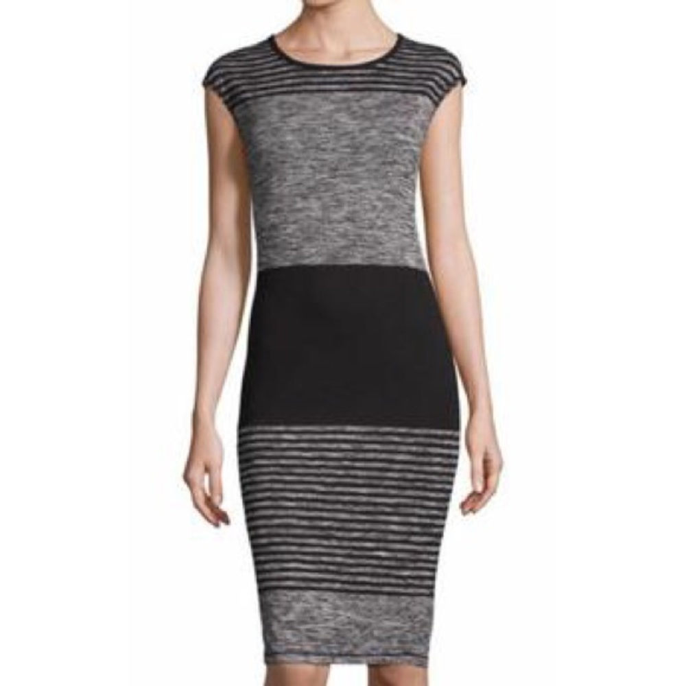 Max Studio Grey Marled Striped Knit Dress XL - Picture 2 of 6